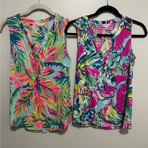 TWO Lilly Pulitzer Tank Top Shirts Sleeveless Multicolor XS Gently Used
